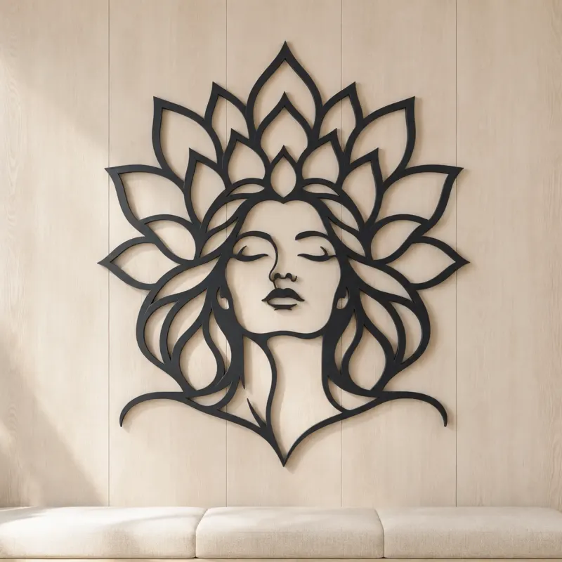 Lotus Face Muse Metal Wall Art | Minimalist Woman Line Art - lifestyle view 5