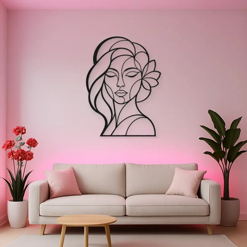 Geometric Face Muse Metal Wall Art | Minimalist Woman Line Art