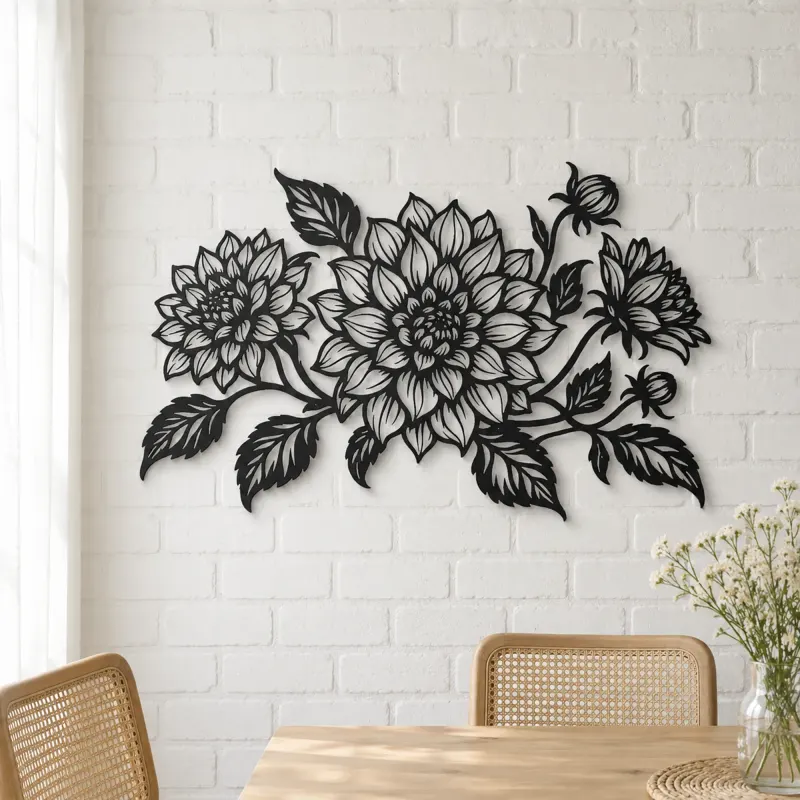 Dahlia Bloom Metal Wall Art | Botanical Metal Wall Decor - lifestyle view 4