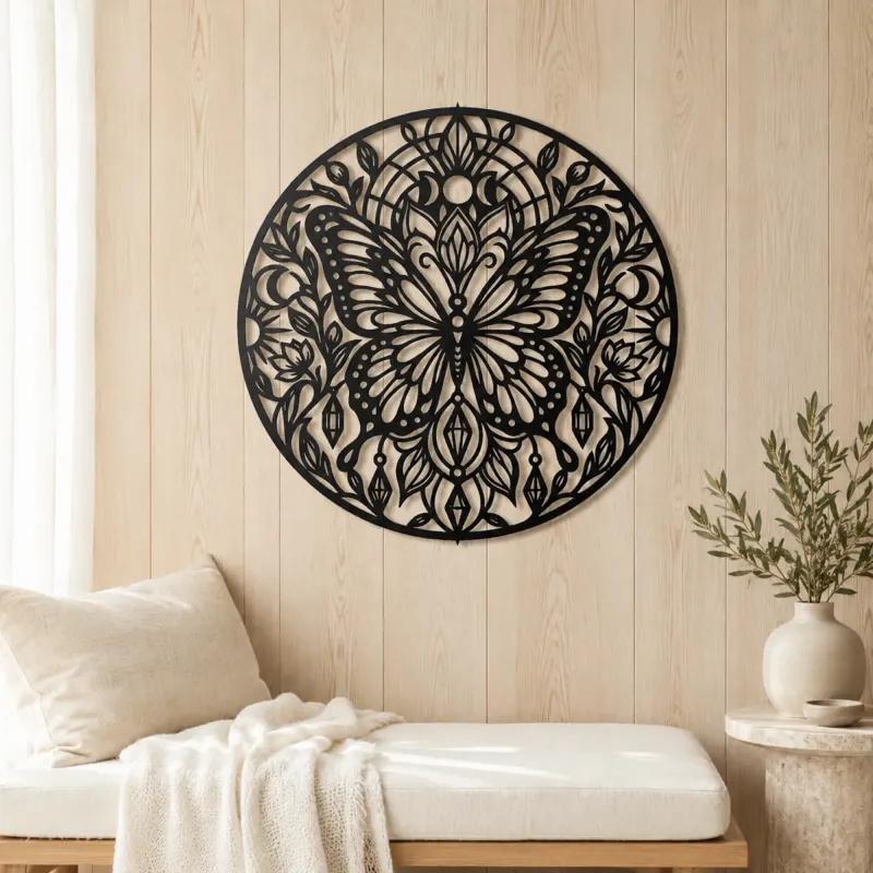 Butterfly Mandala Metal Wall Art | Spiritual Boho Metal Decor - lifestyle view 5