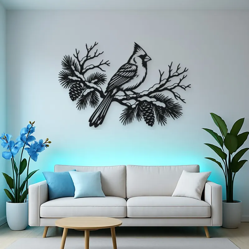 Cardinal Winter Branch Metal Wall Art | Wildlife Silhouette Decor