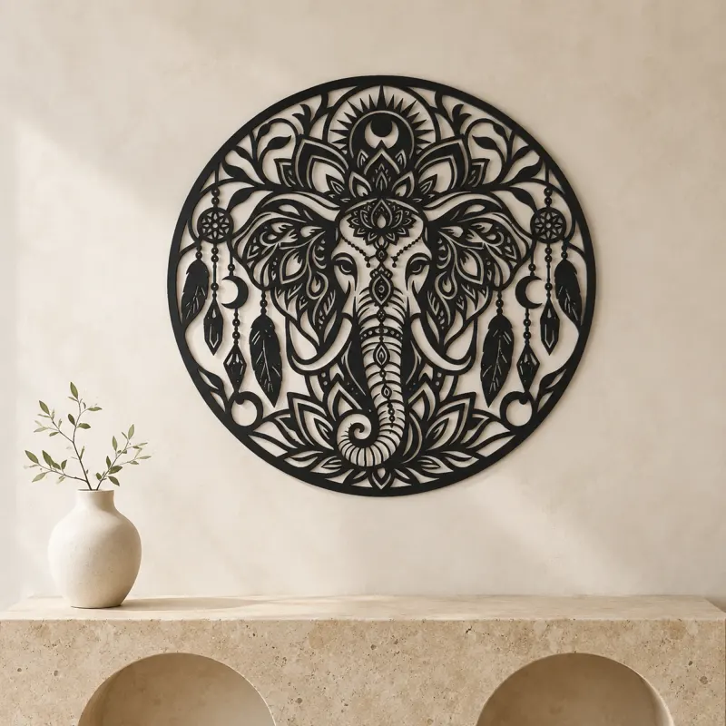 Spiritual Elephant Metal Wall Art | Wildlife Silhouette Decor - lifestyle view 3