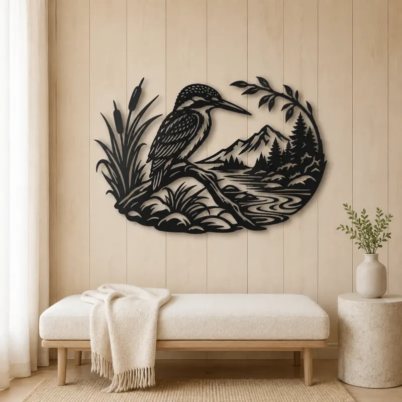 Kingfisher River Metal Wall Art | Wildlife Silhouette Decor - lifestyle view 5