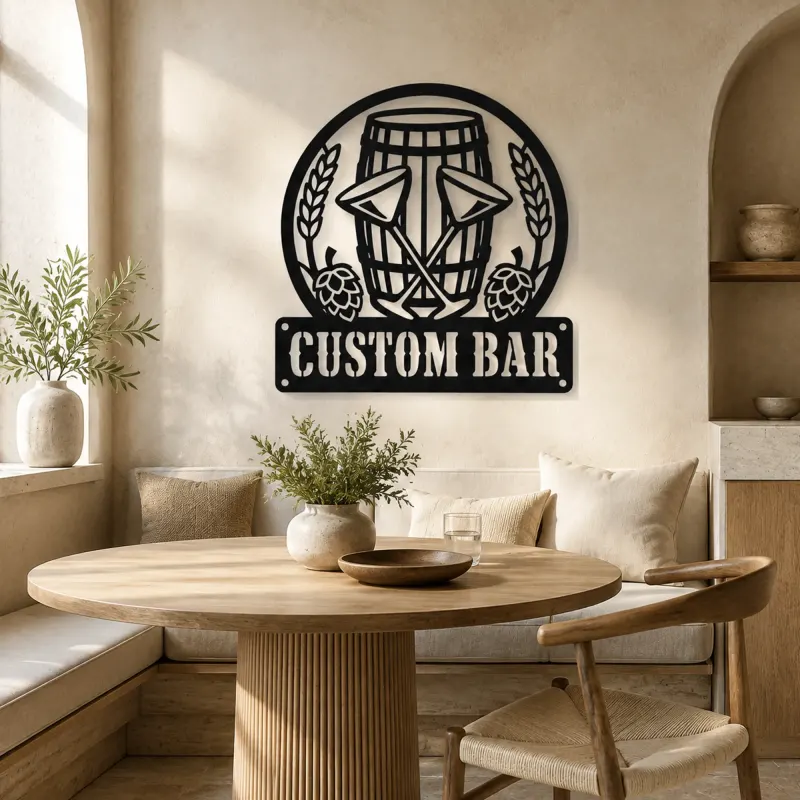 Personalized Home Bar Metal Wall Art with Beer Barrel - lifestyle view 3