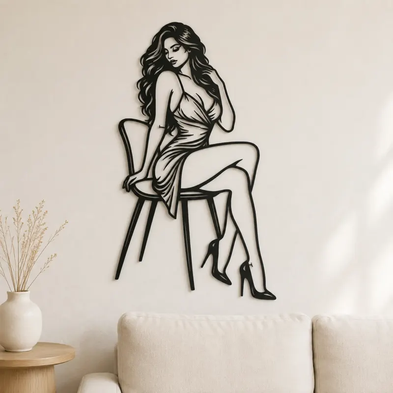 Arte de Metal de Pose de Silla Sensual | Decoración de Silueta en Movimiento