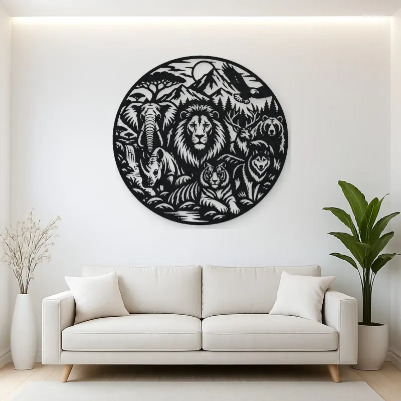 Wildlife World Circle Metal Wall Art | Wildlife Silhouette Decor