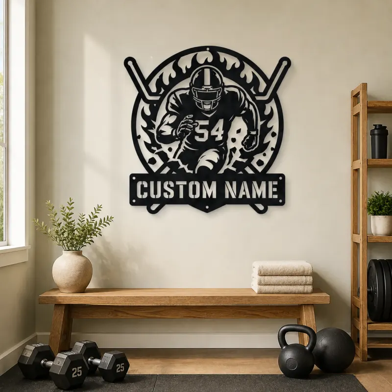 Personalized Number 54 Football Player Flame Metal Wall Art - lifestyle view 4