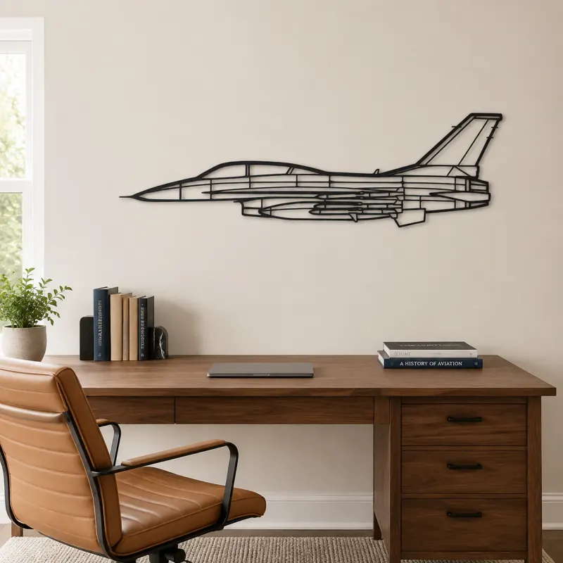 F-16D Airplane Silhouette Metal Wall Art, Metal Aircraft Silhouette, Aviation Wall Decor, Aviator Decor - lifestyle view 4