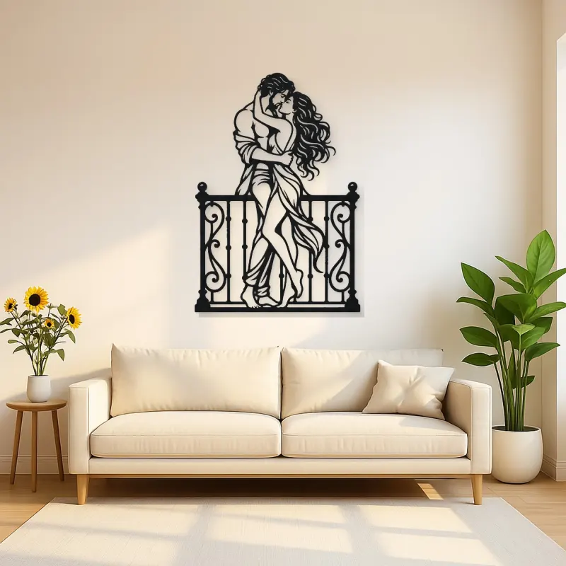 Balcony Embrace Metal Wall Art | Romantic Couple Decor