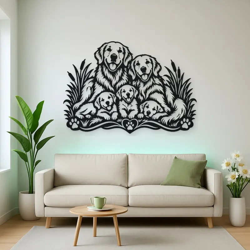 Golden Retriever Family Metal Wall Art | Pet Lover Silhouette Decor