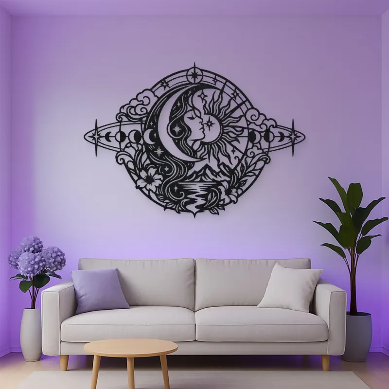 Celestial Crescent Face Metal Wall Art | Minimalist Woman Line Art