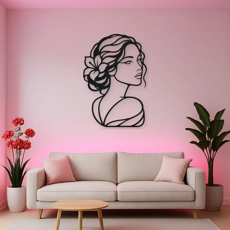 Calm Side Glance Metal Wall Art | Minimalist Woman Line Art