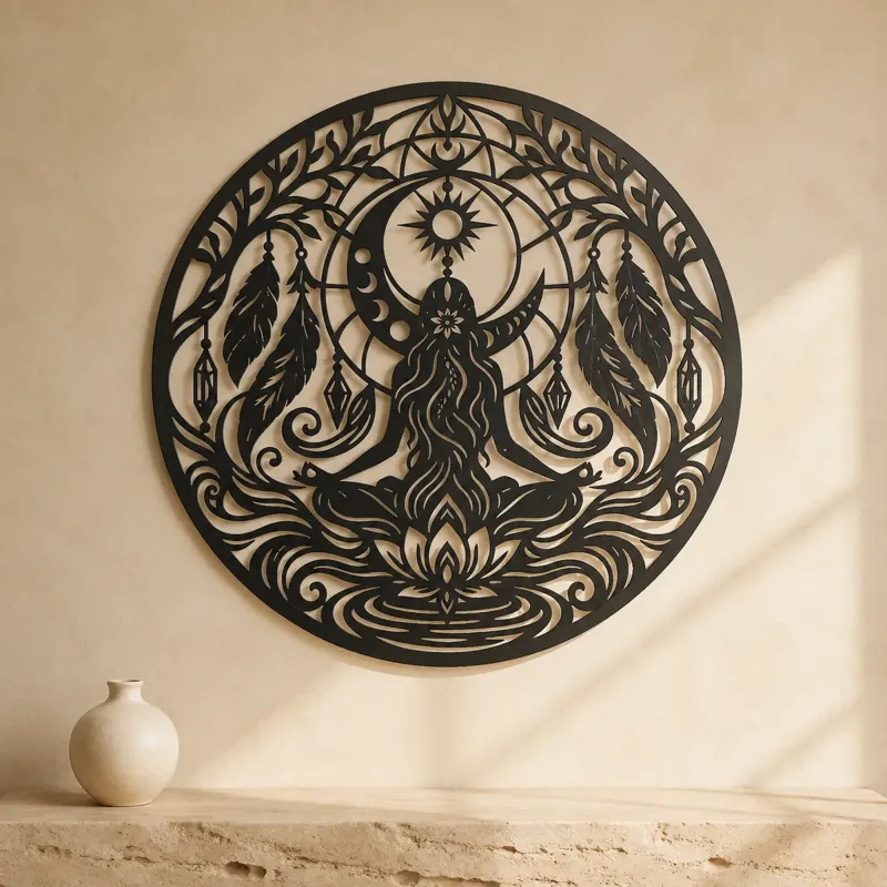 Feather Moon Flow Metal Wall Art | Celestial Boho Wall Decor - lifestyle view 3