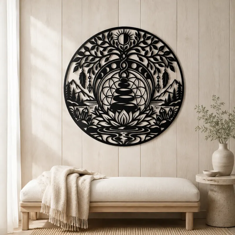 Balance Stone Circle Metal Wall Art | Modern Abstract Metal Decor - lifestyle view 5