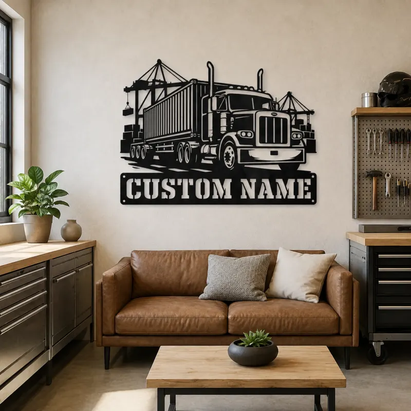 Personalized Container Semi Truck Port Metal Wall Art - lifestyle view 4