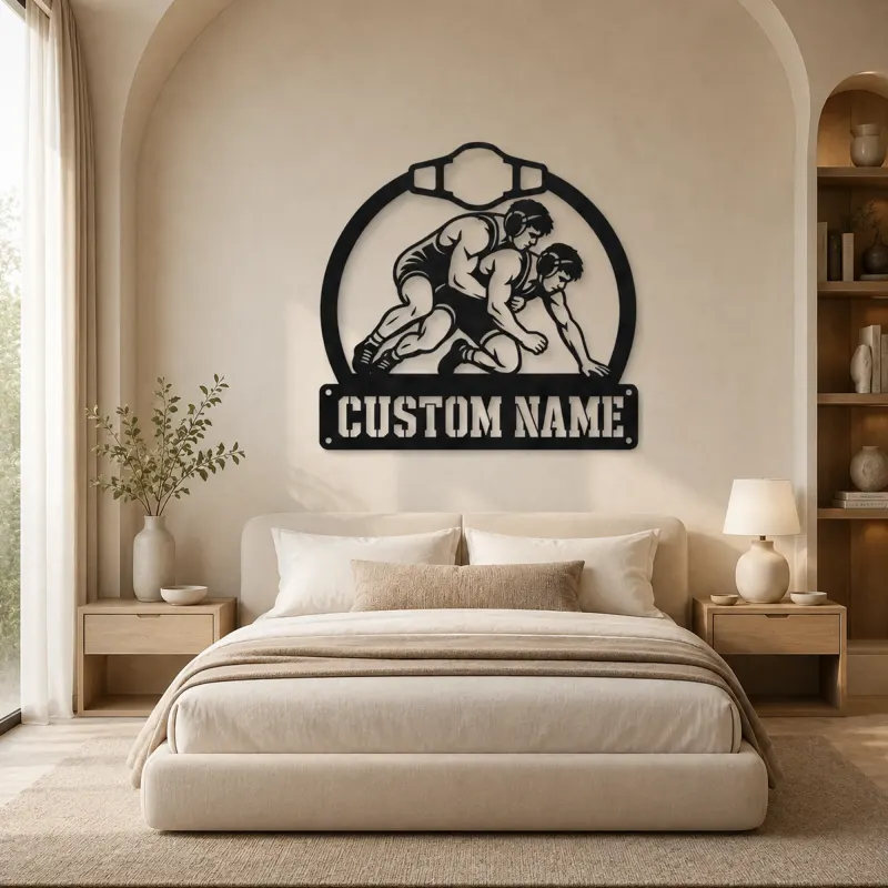 Personalized Wrestling Match Metal Wall Art with Belt Frame - lifestyle view 2