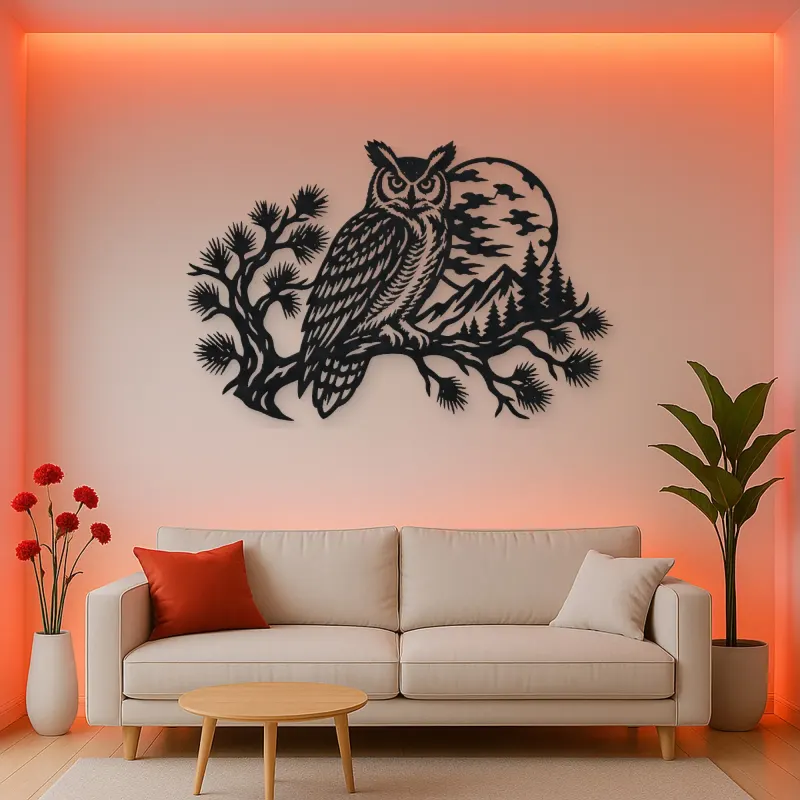 Owl Moon Branch Metal Wall Art | Wildlife Silhouette Decor