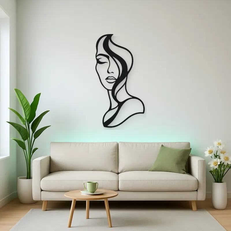 Abstract Half Face Metal Wall Art | Minimalist Woman Line Art