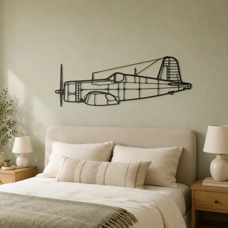F4U-1A Corsair Airplane Silhouette Metal Wall Art, Metal Aircraft Silhouette, Aviation Wall Decor, Aviator Decor - lifestyle view 2