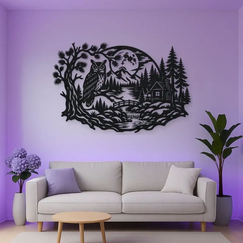 Owl Woodland Night Metal Wall Art | Wildlife Silhouette Decor