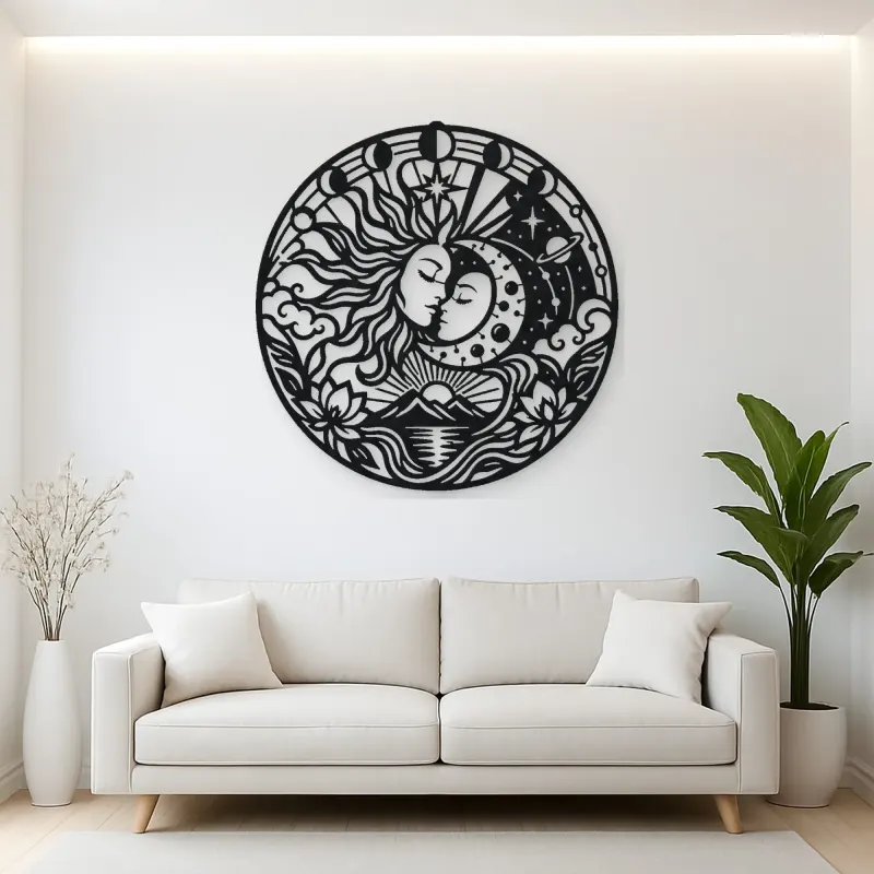 Sun and Moon Embrace Metal Wall Art | Celestial Boho Wall Decor