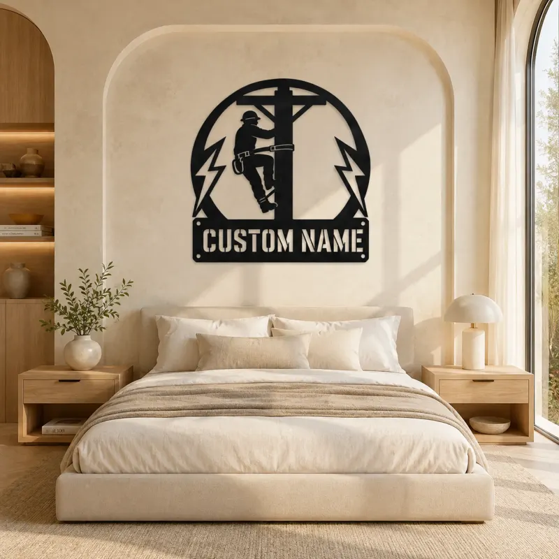 Personalized Electrical Lineman Metal Wall Art with Utility Pole - lifestyle view 2