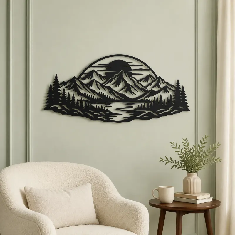 Mountain Sunset Arc Metal Wall Art | Nature Silhouette Decor - lifestyle view 2