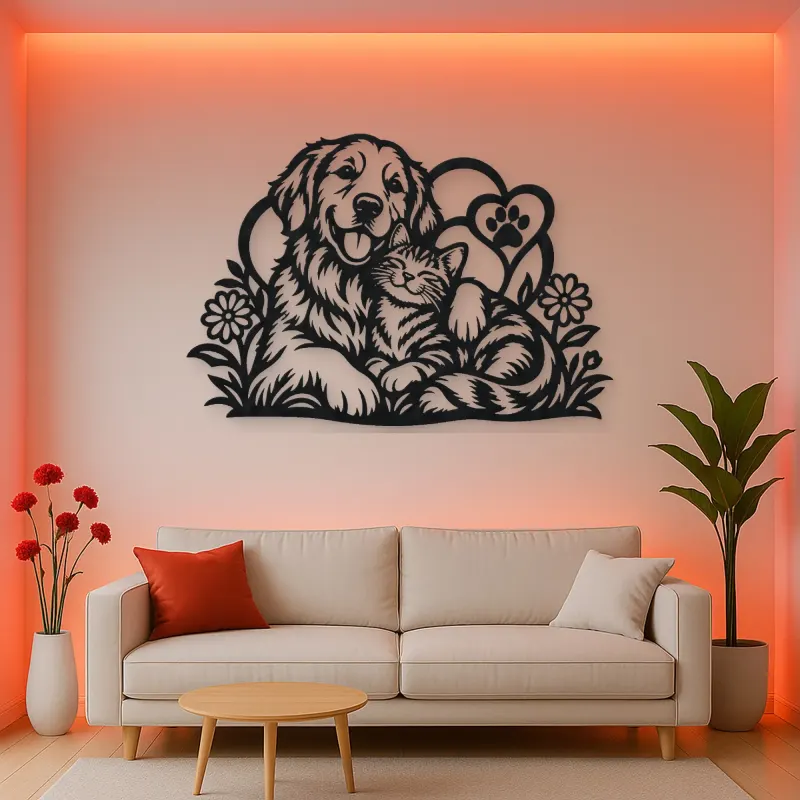 Dog and Cat Friends Metal Wall Art | Pet Lover Silhouette Decor