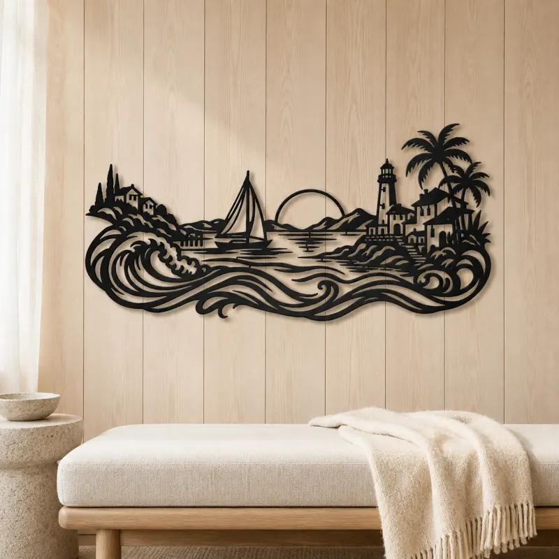 Coastal Village Line Metal Wall Art | Coastal and Nautical Wall Decor - lifestyle view 5