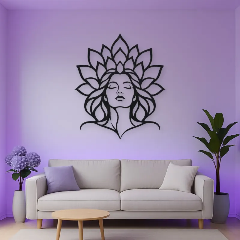 Lotus Face Muse Metal Wall Art | Minimalist Woman Line Art