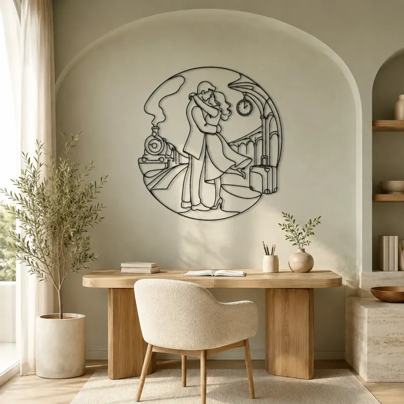 Train Station Reunion Metal Wall Art | Romantic Couple Decor - lifestyle view 4