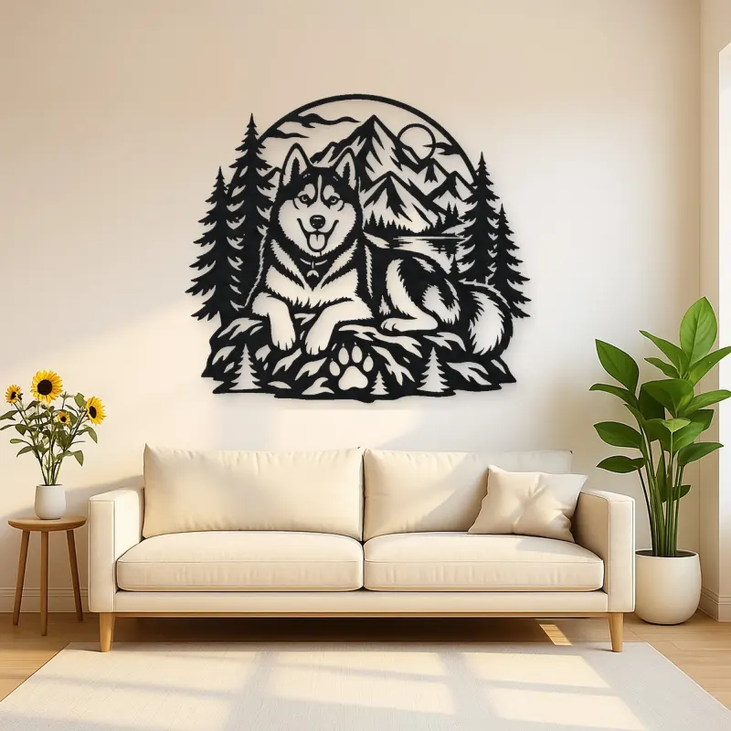 Husky Mountain Metal Wall Art | Pet Lover Silhouette Decor