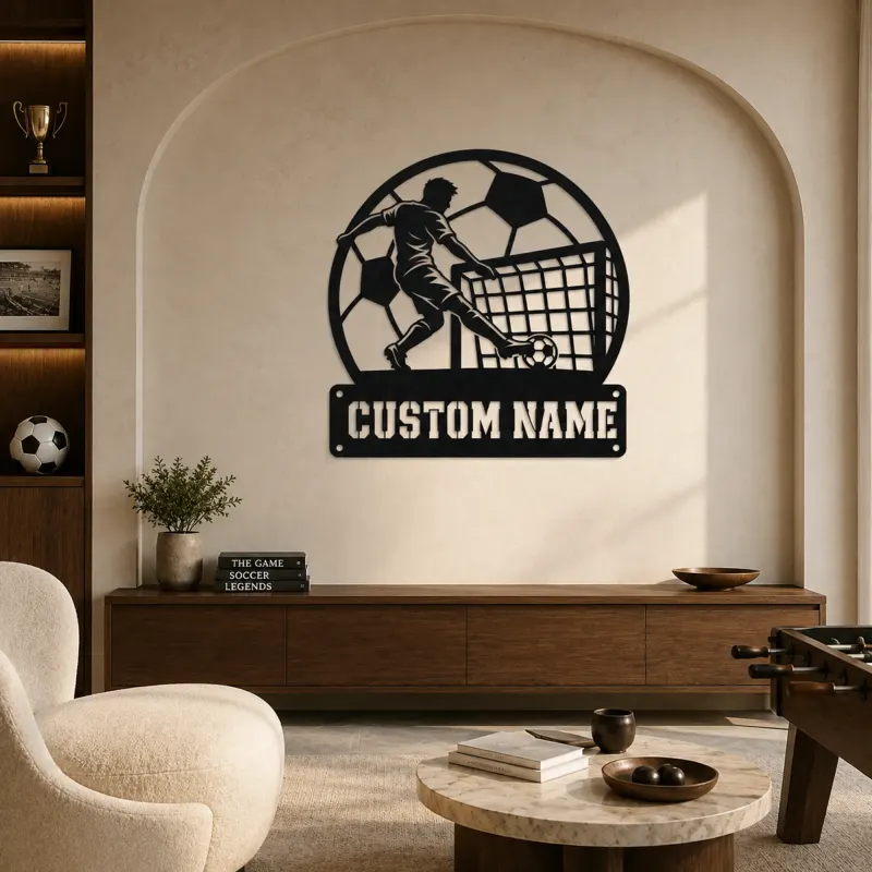 Personalized Soccer Player Metal Wall Art with Goal Scene - lifestyle view 2