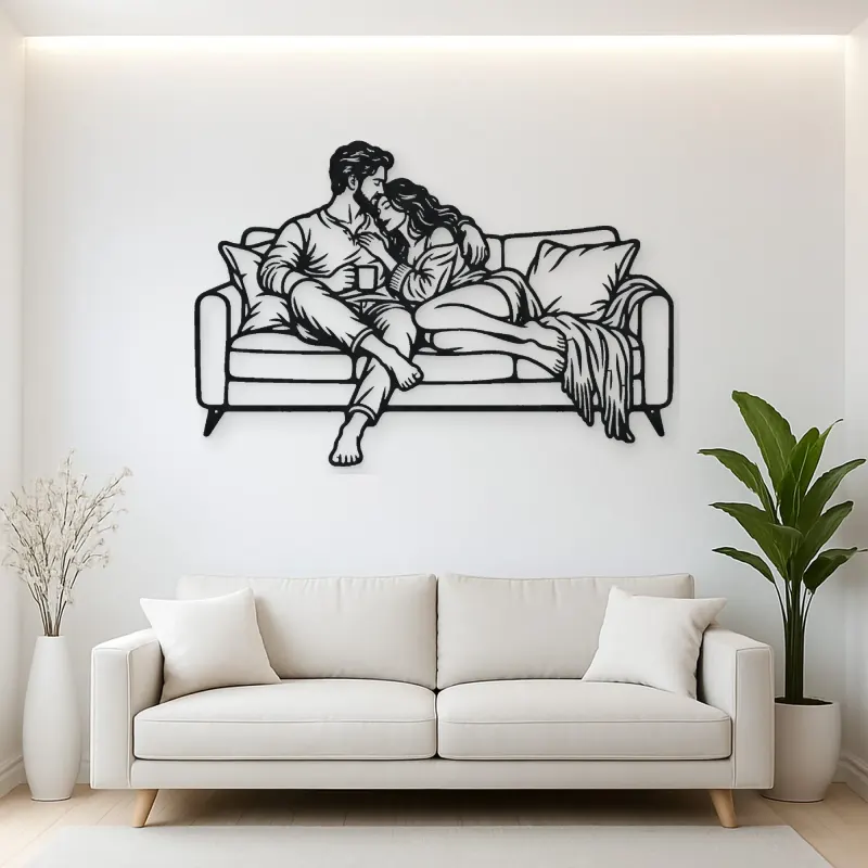 Cozy Sofa Couple Metal Wall Art | Romantic Couple Decor