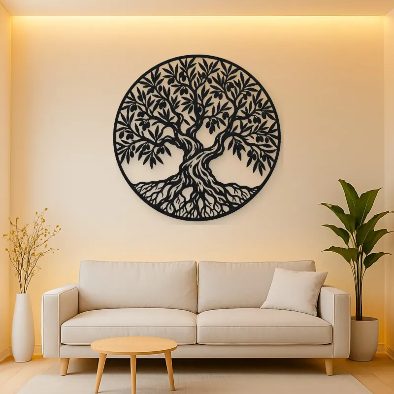 Olive Tree Circle Metal Wall Art | Botanical Metal Wall Decor