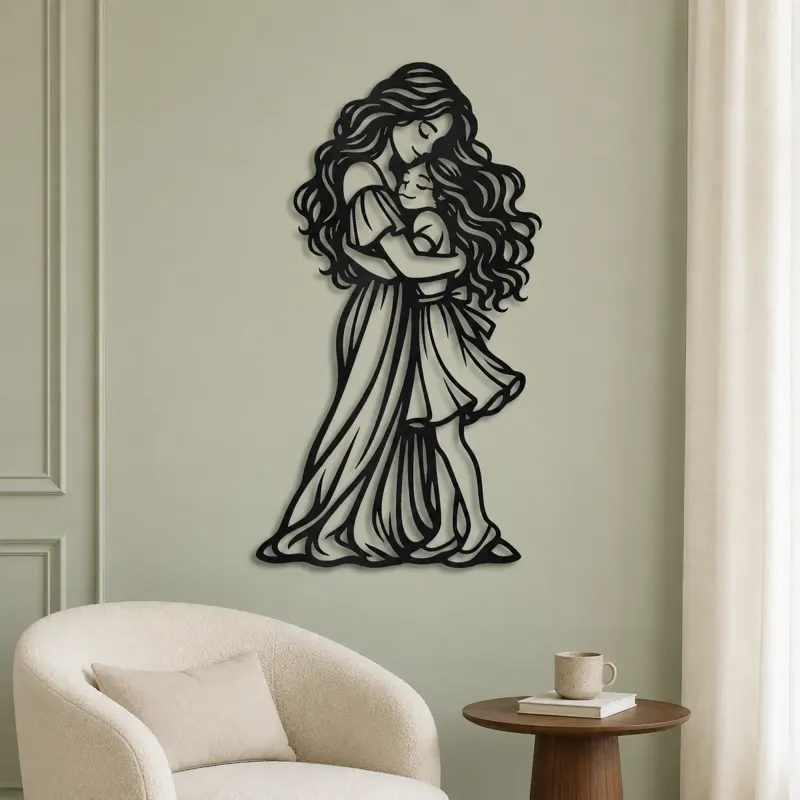 Mother Daughter Hug Metal Wall Art | Family Silhouette Decor - lifestyle view 2