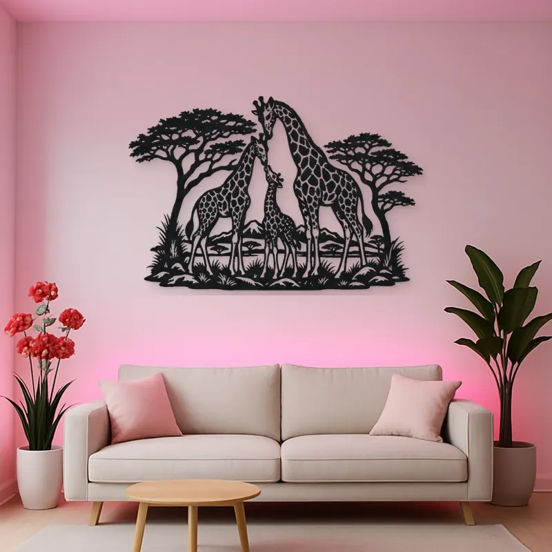 Giraffe Family Metal Wall Art | Wildlife Silhouette Decor