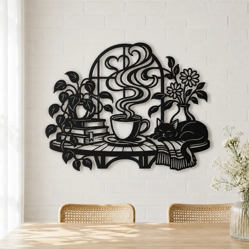 Coffee Cup Steam Flow Metal Wall Art | Cozy Home Metal Decor - lifestyle view 4