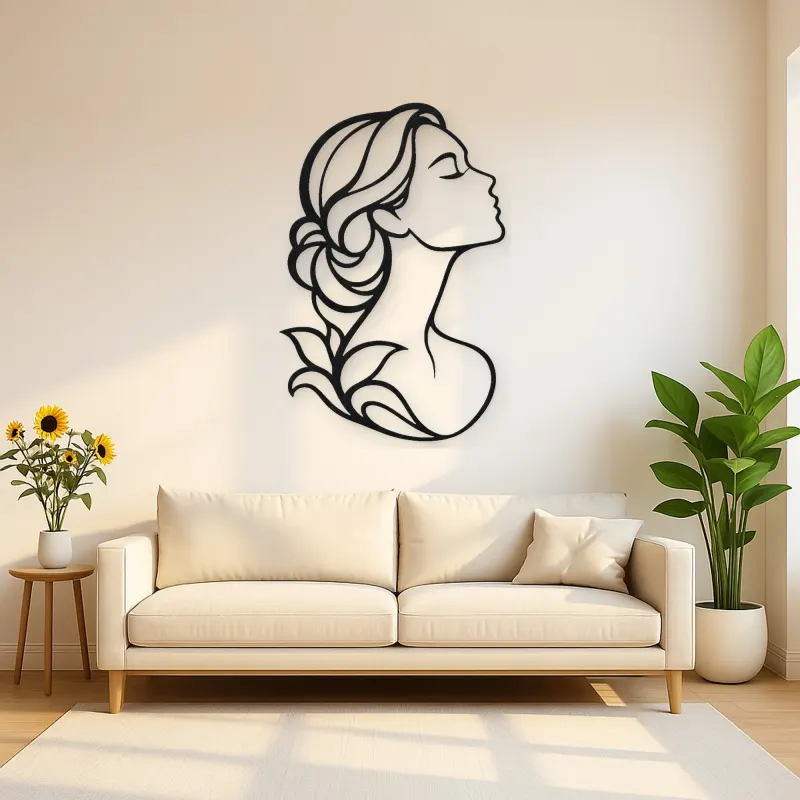 Minimal Beauty Profile Metal Wall Art | Minimalist Woman Line Art