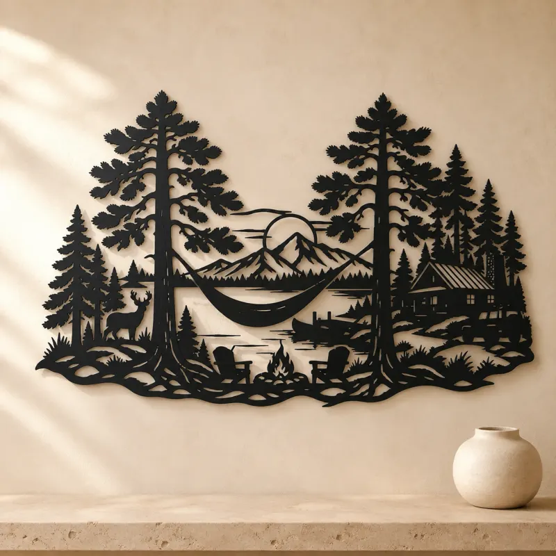 Hammock between Pines Metal Wall Art | Cozy Home Metal Decor - lifestyle view 3