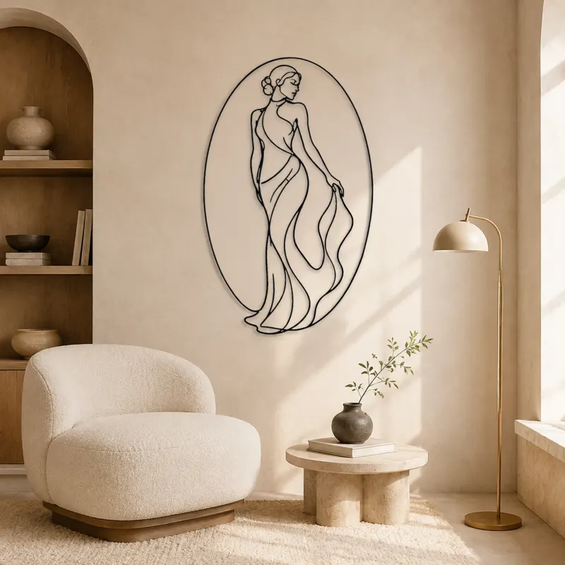 Woman in Oval Frame Metal Wall Art | Feminine Figure Wall Decor - lifestyle view 5