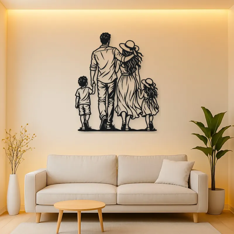 Family of Four Walk Metal Wall Art | Family Silhouette Decor