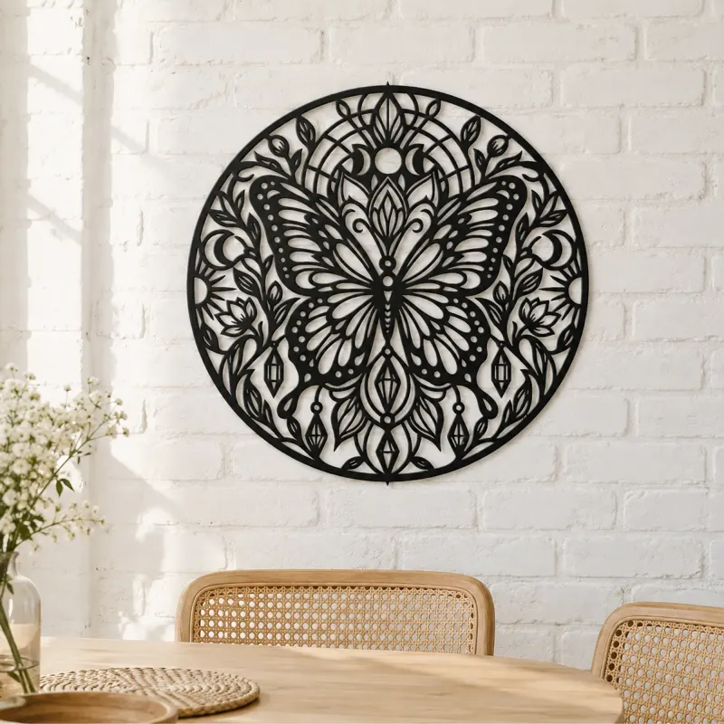 Butterfly Mandala Metal Wall Art | Spiritual Boho Metal Decor - lifestyle view 4