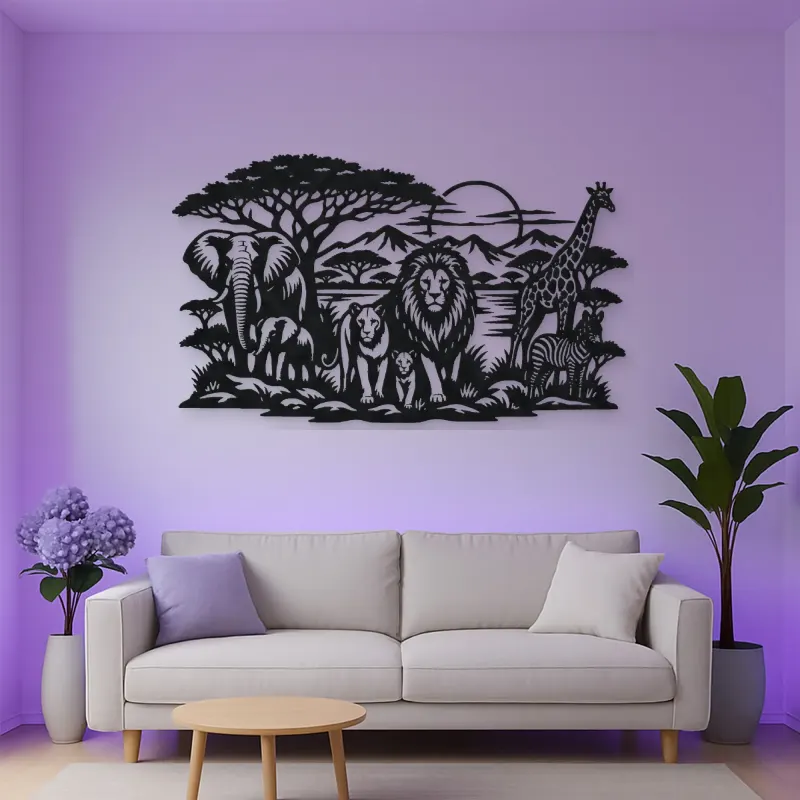 Safari Animal Horizon Metal Wall Art | Wildlife Silhouette Decor