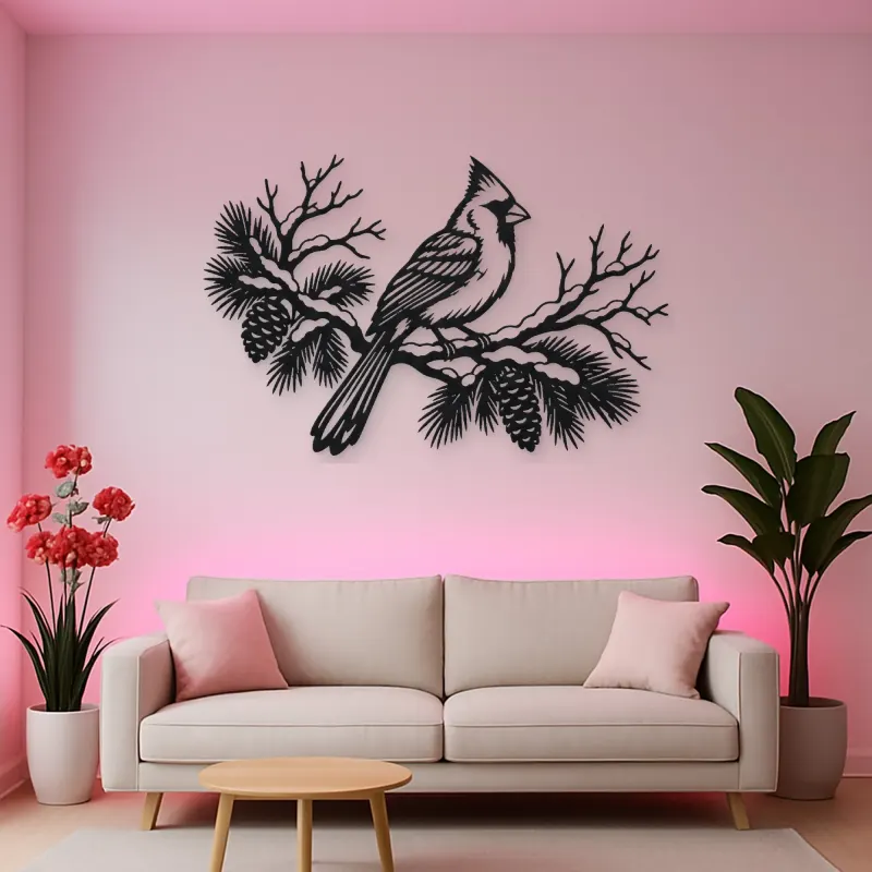 Cardinal Winter Branch Metal Wall Art | Wildlife Silhouette Decor