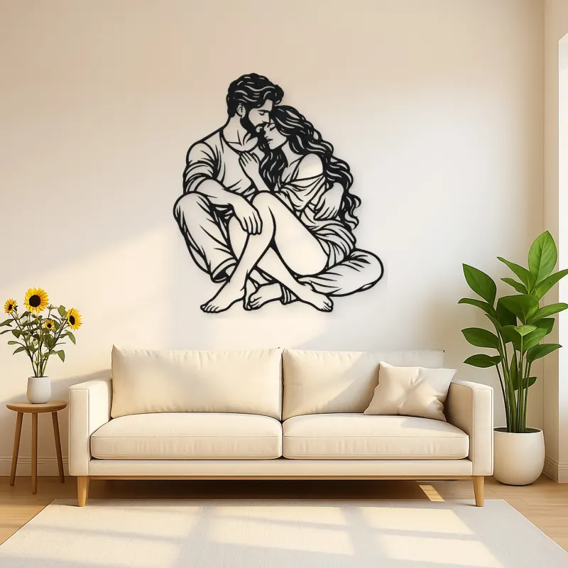 Seated Cuddle Metal Wall Art | Romantic Couple Decor