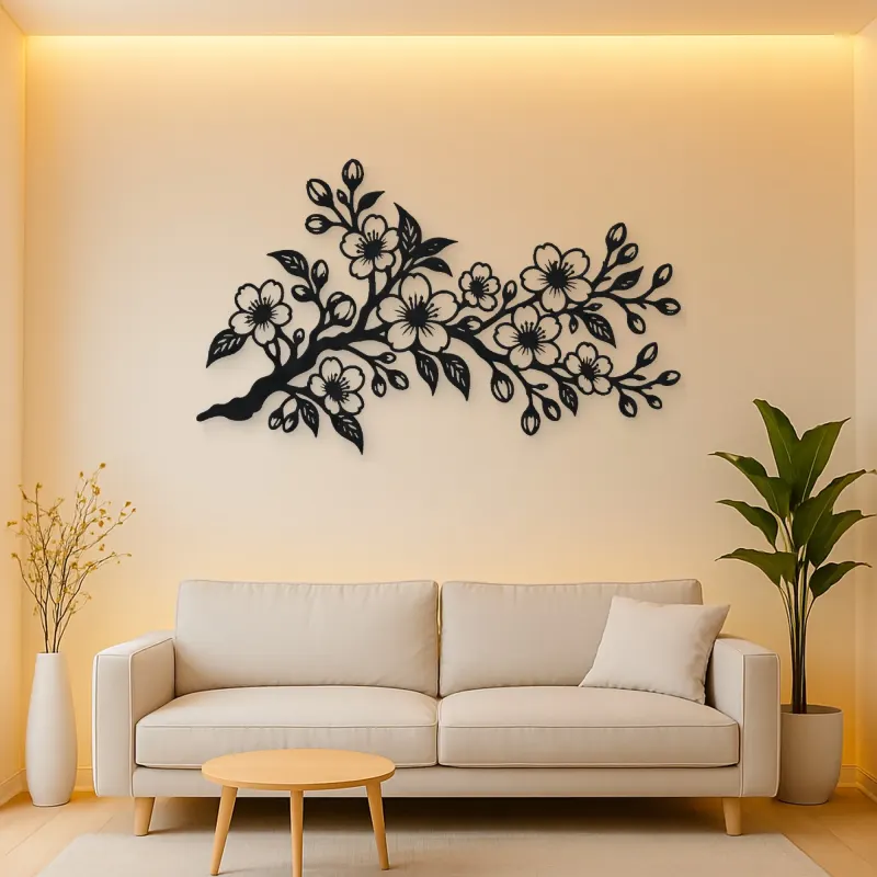 Cherry Blossom Branch Metal Wall Art | Botanical Metal Wall Decor