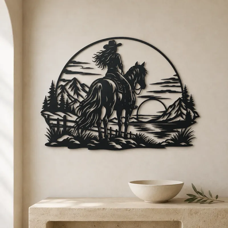 Western Rider Sunset Metal Wall Art | Equestrian Wall Decor - lifestyle view 3
