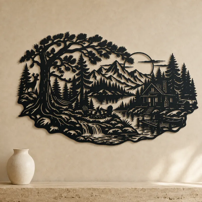 Forest Cabin Retreat Metal Wall Art | Nature Silhouette Decor - lifestyle view 3