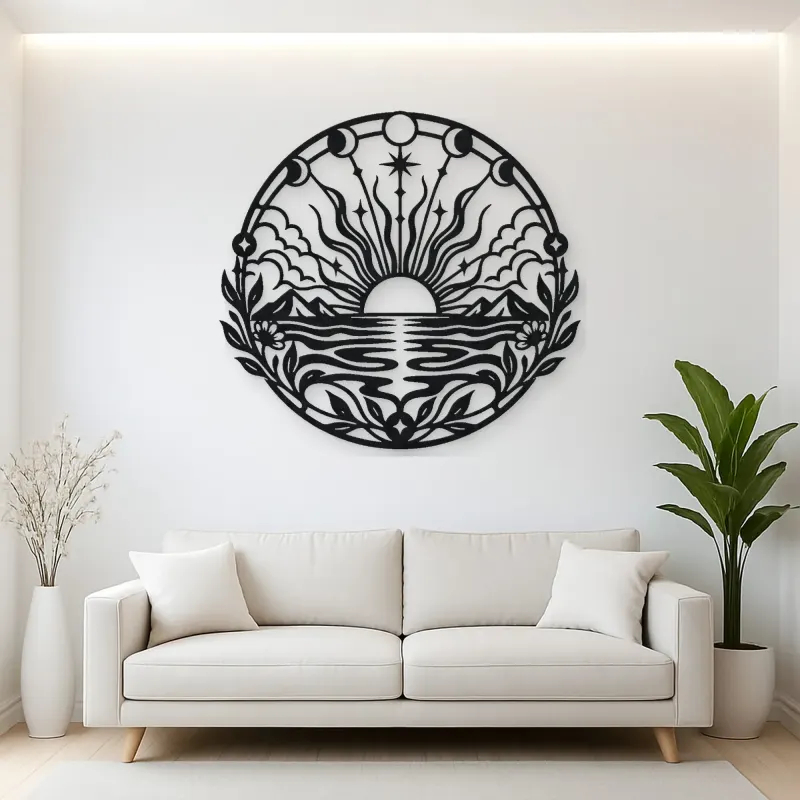 Boho Sun Horizon Metal Wall Art | Nature Silhouette Decor